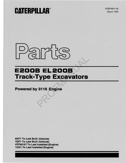 Caterpillar Cat E200B EL200B Track Type Excavator Parts Catalog Manual