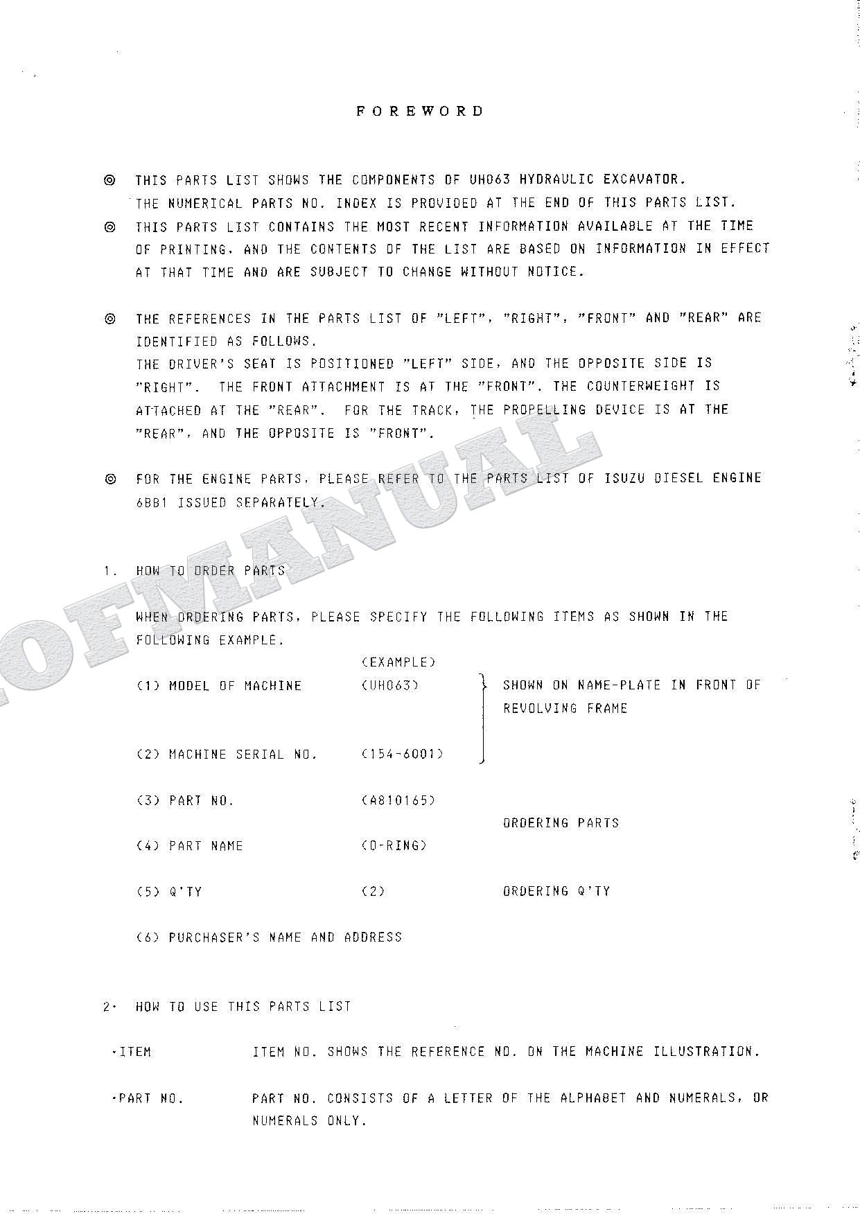 HITACHI UH063 SWEDEN NORWAY FINLAND Excavator Parts Catalog Manual EP7309-CE-1