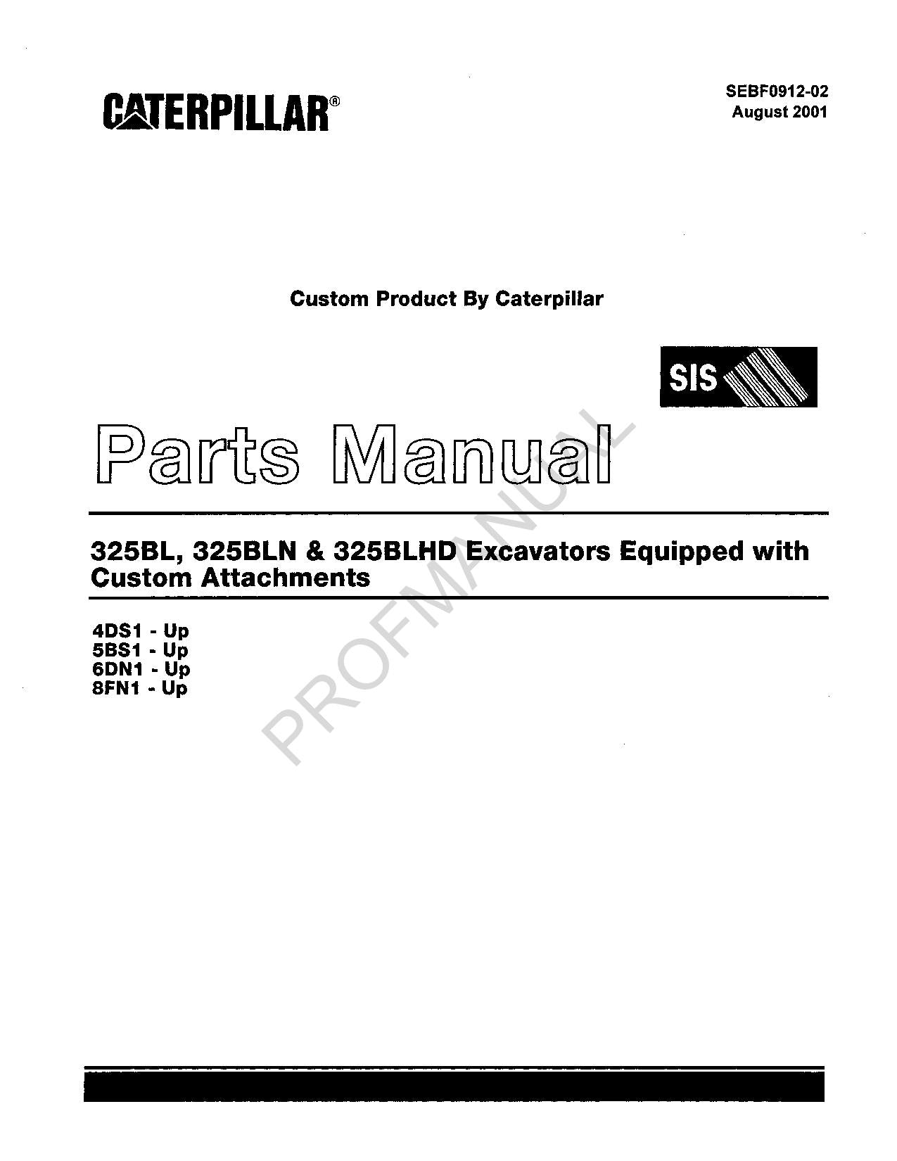 Ergänzendes Ersatzteilkataloghandbuch für den Hydraulikbagger Cat 325B von Caterpillar