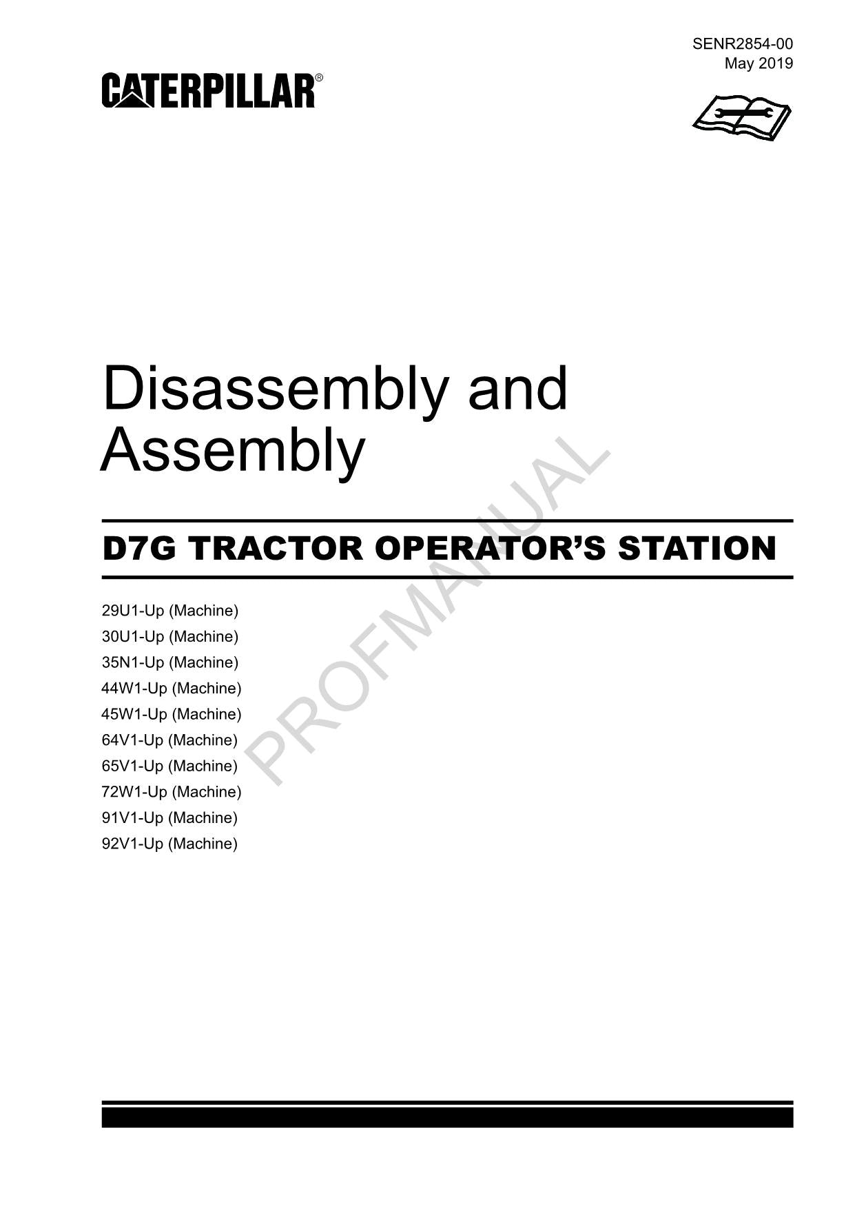 Manuel de démontage et d'assemblage du poste de conduite du tracteur Caterpillar CAT D7G