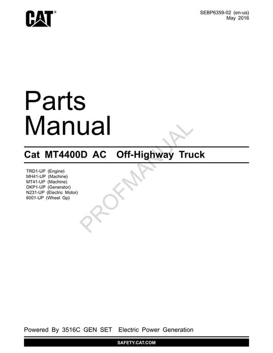 Caterpillar Cat MT4400D AC Off Highway Truck Parts Catalog Manual