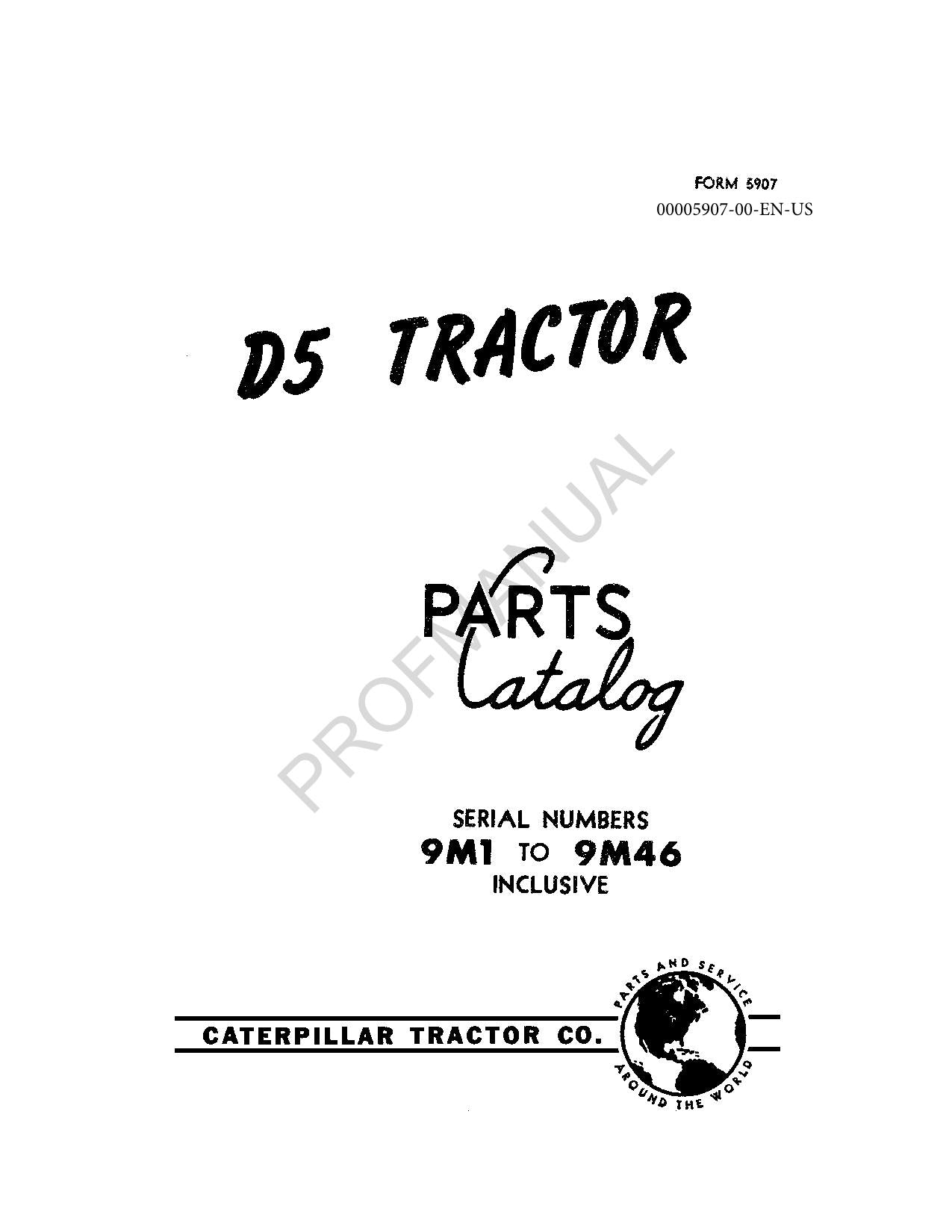 Caterpillar Cat D5 Tractor Parts Catalog Manual ser 9M1-9M46