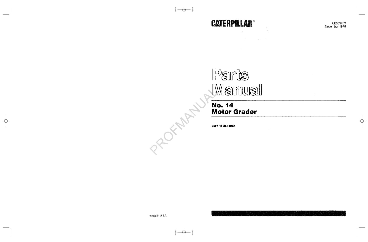 Caterpillar Cat 14 Motor Grader Parts Catalog Manual UE033769