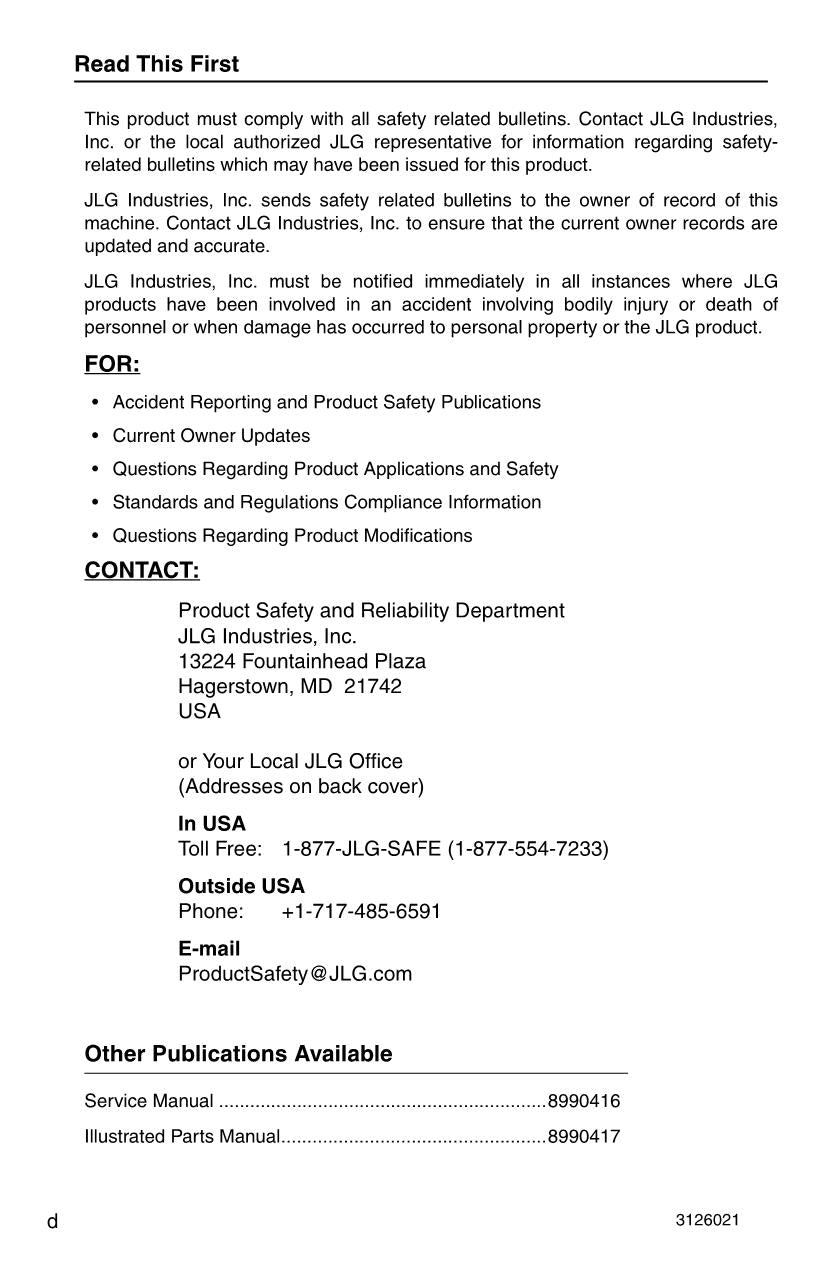 SKYTRAK 6036 Telehandler Maintenance Operation Operators Manual 3126021