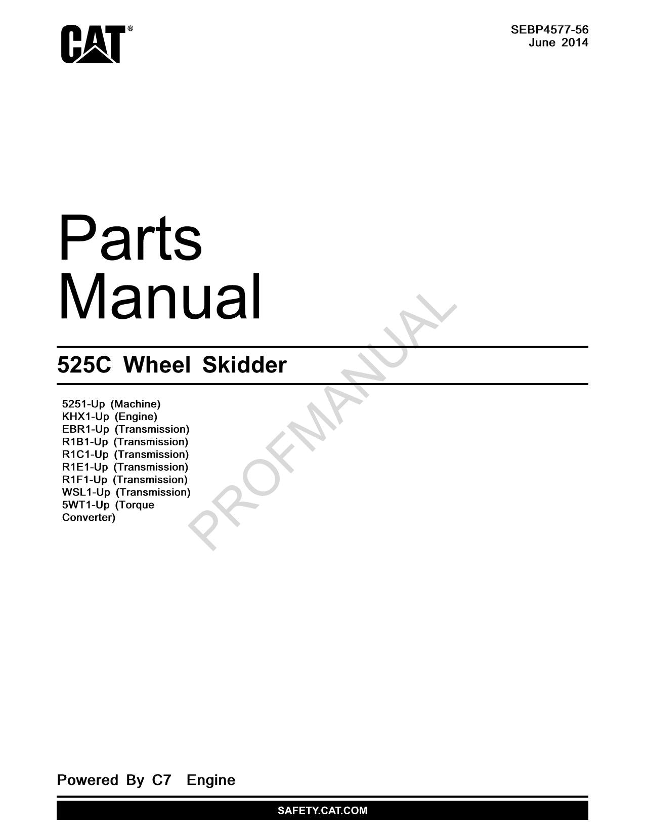 Caterpillar Cat 525C Wheel Skidder Parts Catalog Manual