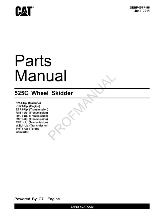 Caterpillar Cat 525C Wheel Skidder Parts Catalog Manual