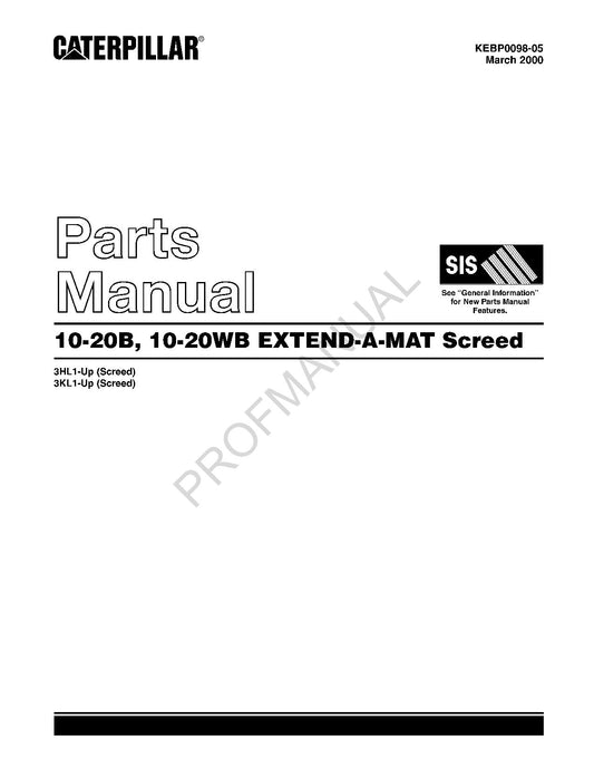 Caterpillar Cat 10 20B 10 20WB EXTEND A MAT Screed Parts Catalog Manual KEBP0098