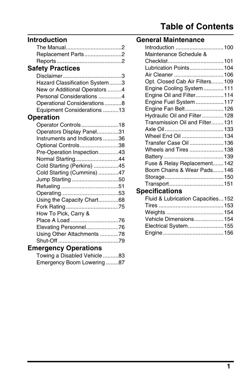 SKYTRAK 3606 Telehandler Maintenance Operation Operators Manual