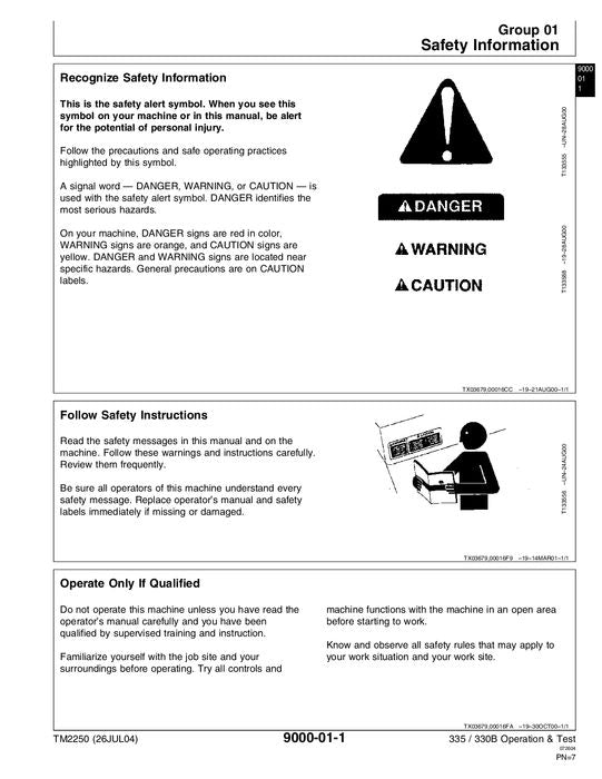 JOHN DEERE 330B 35 LOADER SERVICE OPERATION TEST REPAIR MANUAL