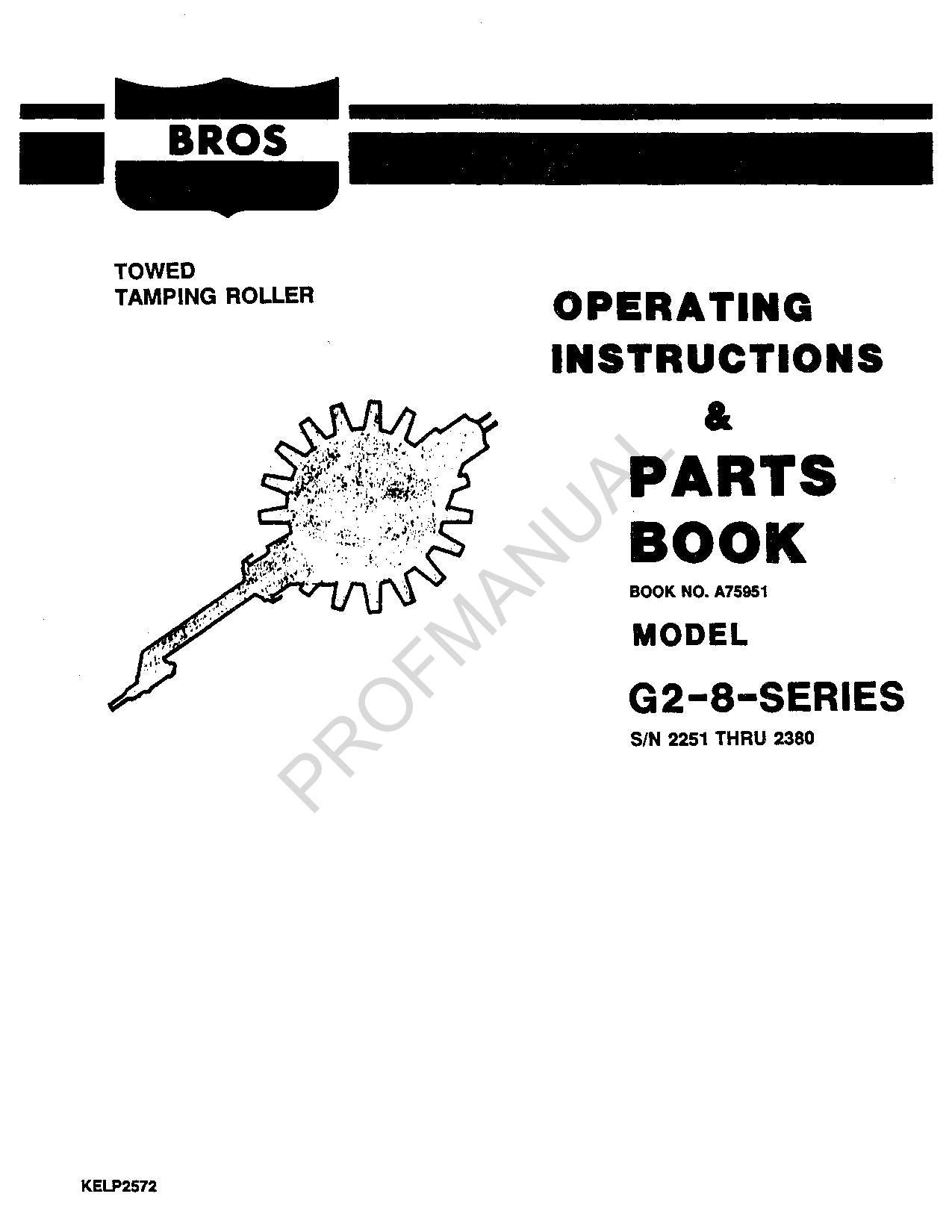 Caterpillar Cat Bros G 2 8 Series Towed Tamping Roller Parts Catalog Manual