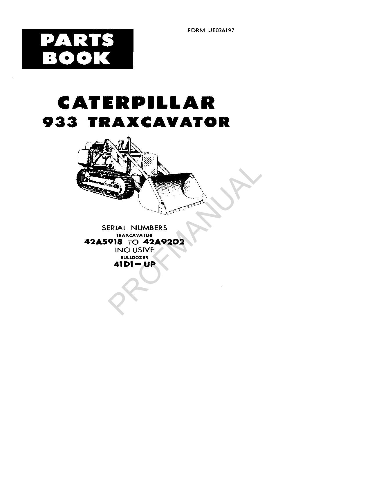 Caterpillar Cat 933 Traxcavator Track Loader Parts Catalog Manual