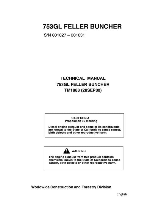 JOHN DEERE 753GL TRACKED FELLER BUNCHER SERVICE REPAIR MANUAL