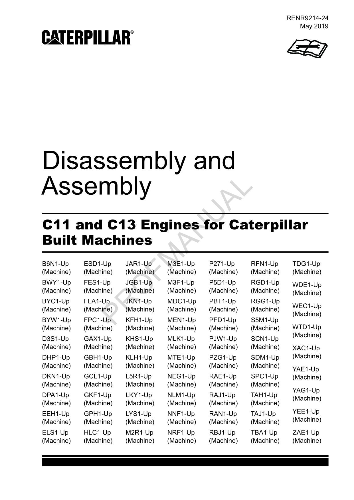 Caterpillar Cat C11 C13 Engine Built Machine Disassembly Assembly Manual