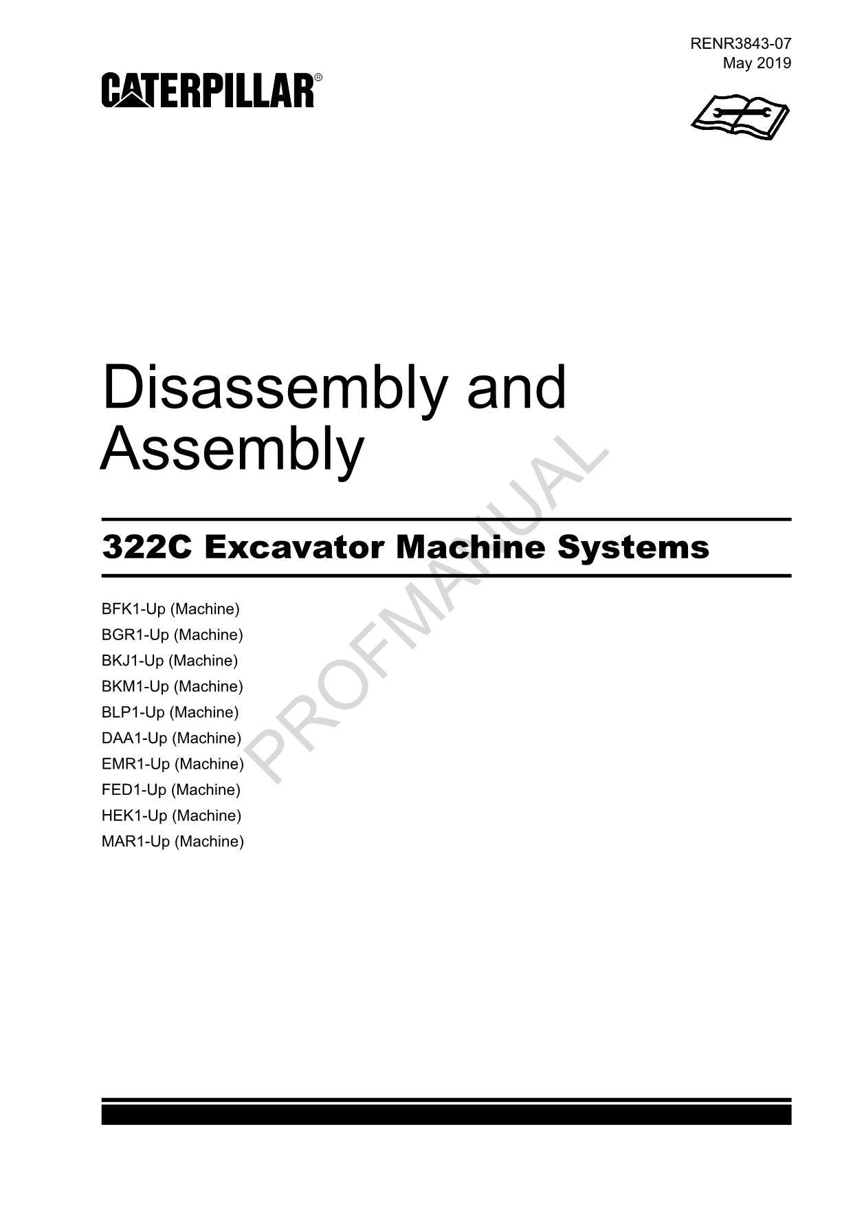 Caterpillar Cat 322C Excavator Disassembly Assembly Manual