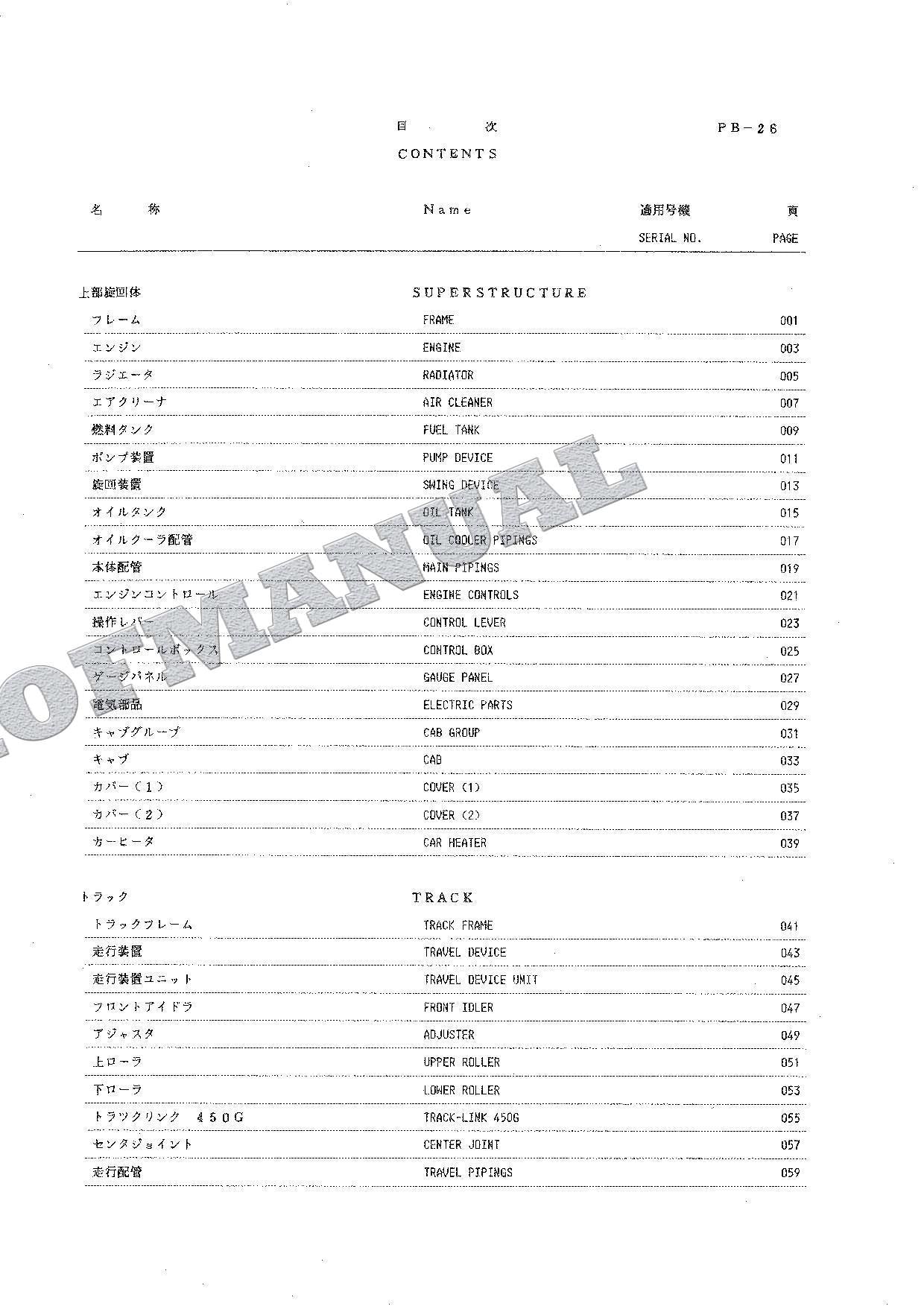 HITACHI UH033SR Excavator Parts Catalog Manual SN 0101-