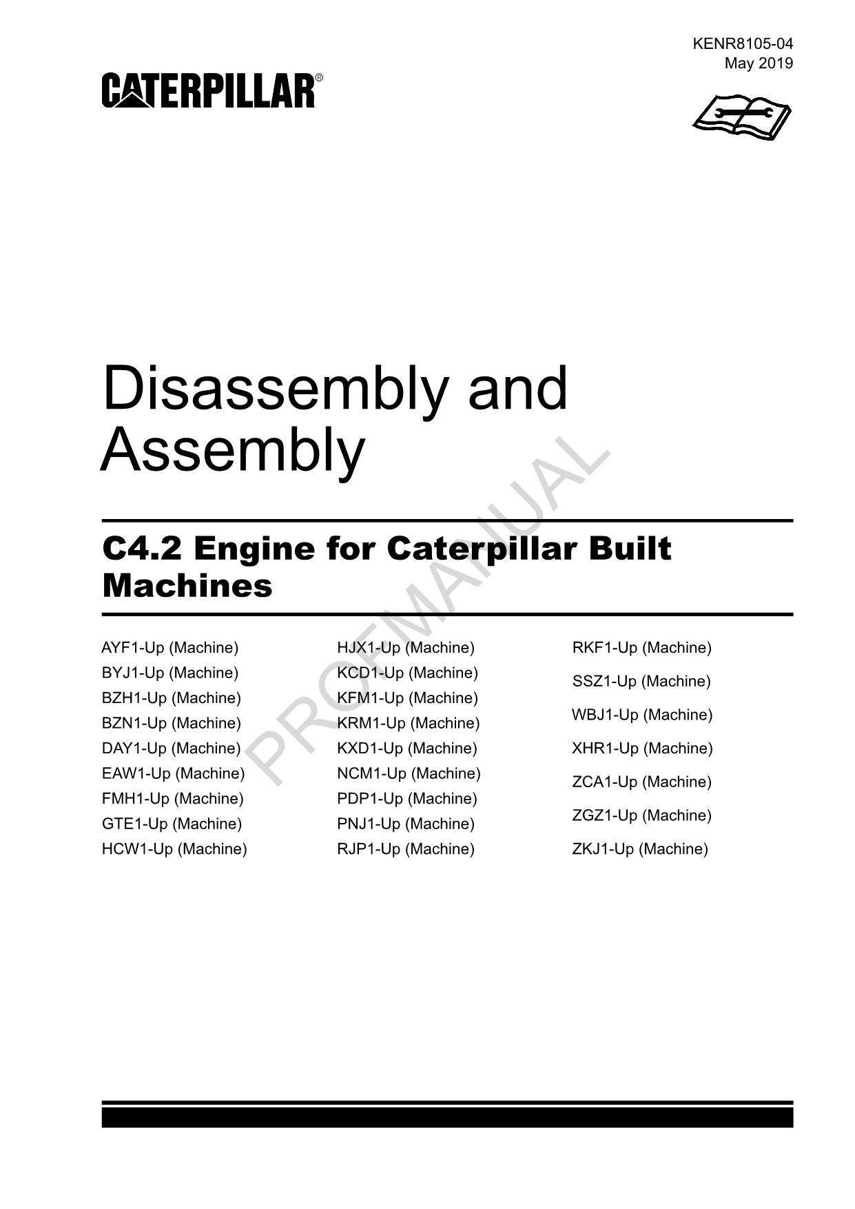 Caterpillar Cat C4.2 Engine Built Machine Disassembly Assembly Manual