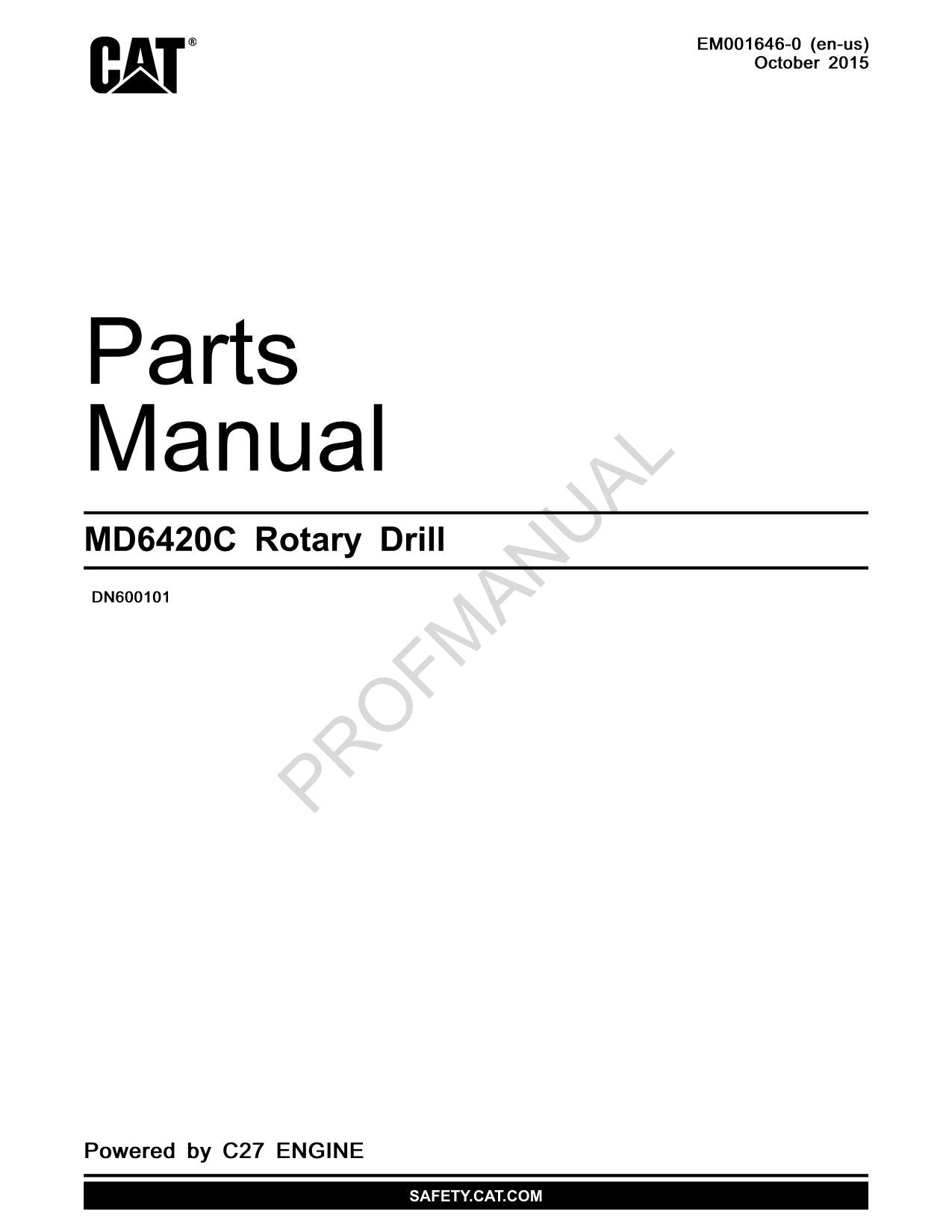 Catalogue de pièces détachées pour perceuse rotative Caterpillar Cat MD6420C, manuel ser DN600101