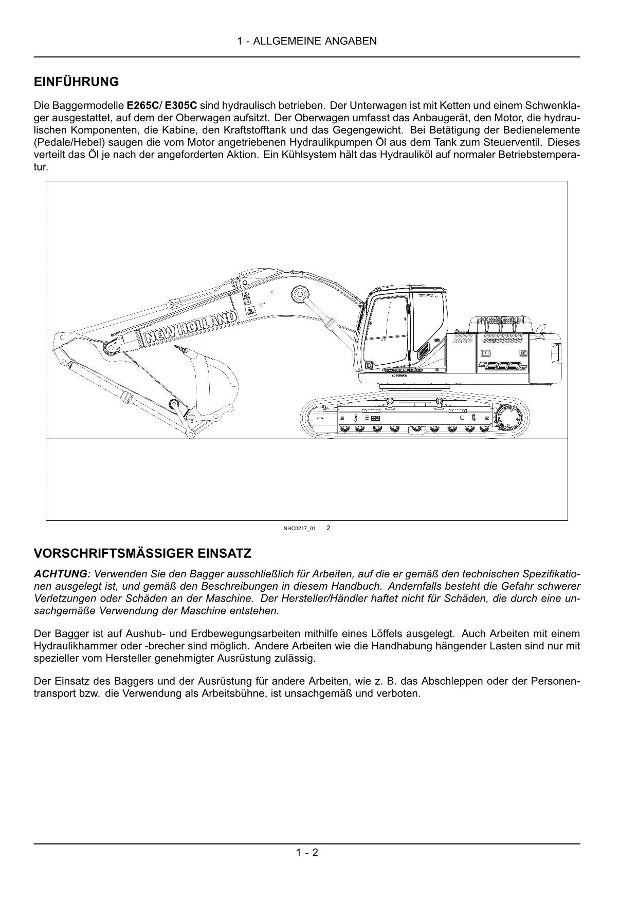 New Holland E265C E305C Bagger Manuel d'instructions