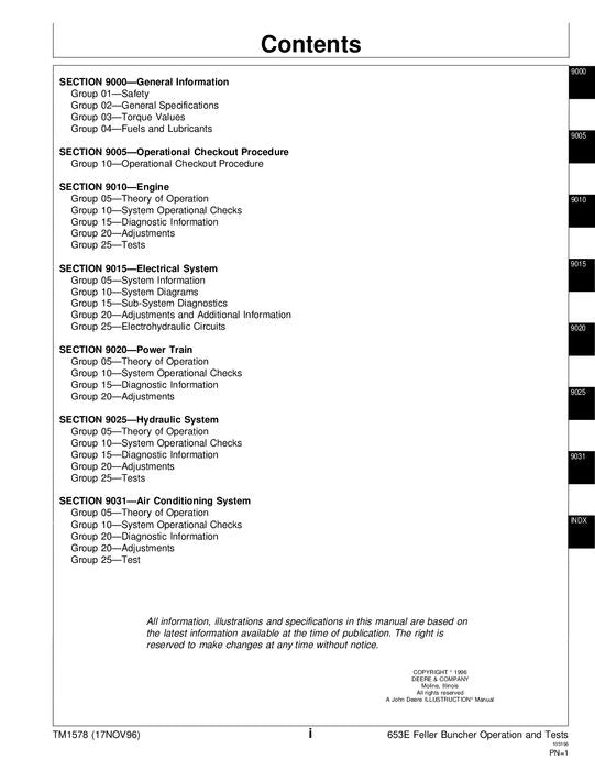 JOHN DEERE 653E TRACKED FELLER BUNCHER OPERATION TEST MANUAL