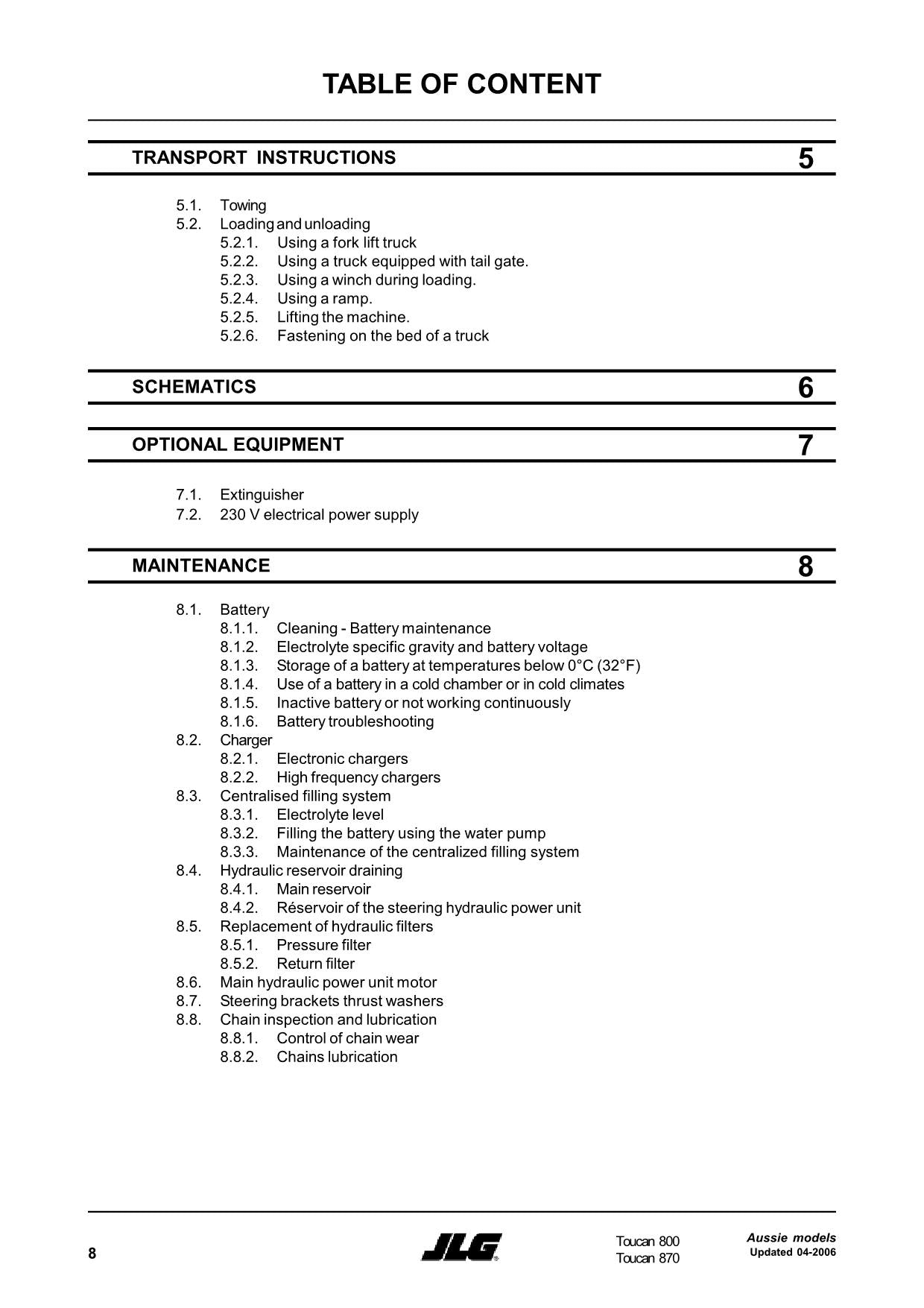 TOUCAN 800 Vertical Lift Maintenance Operation Operators Manual