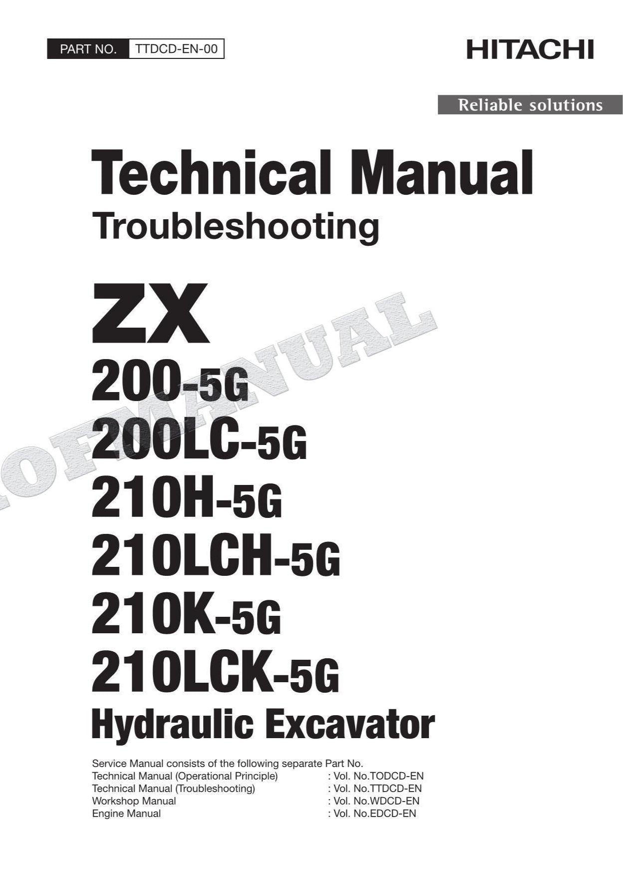 HITACHI ZX200-5G ZX200LC-5G Excavator Service Manual Troubleshooting