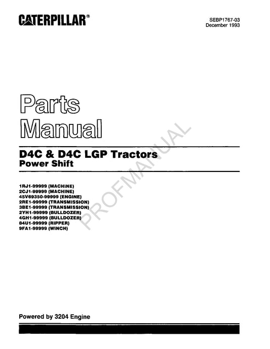 Catalogue de pièces détachées pour tracteur Caterpillar Cat D4C D4C LGP Power Shift SEBP1767