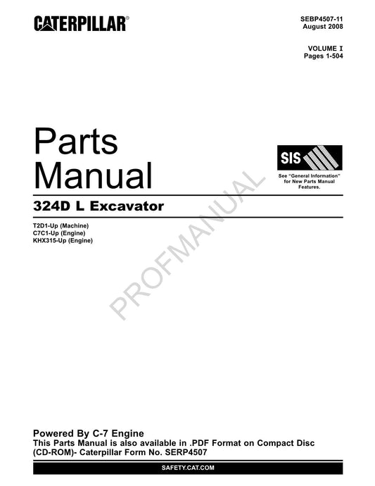 Caterpillar Cat 234D L Excavator Parts Catalog Manual