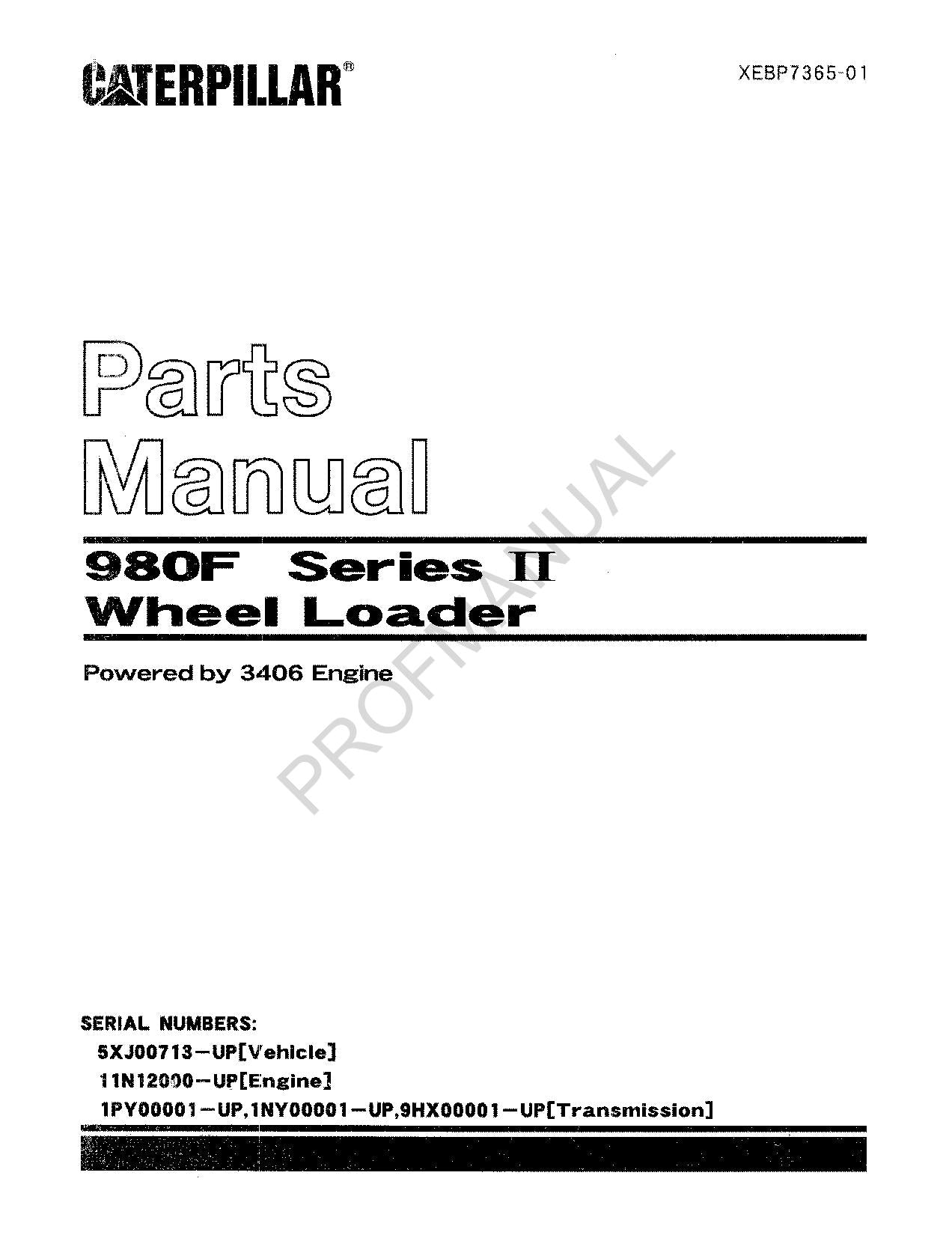 Caterpillar Cat 980F Series II Wheel Loader Parts Catalog Manual XEBP7365