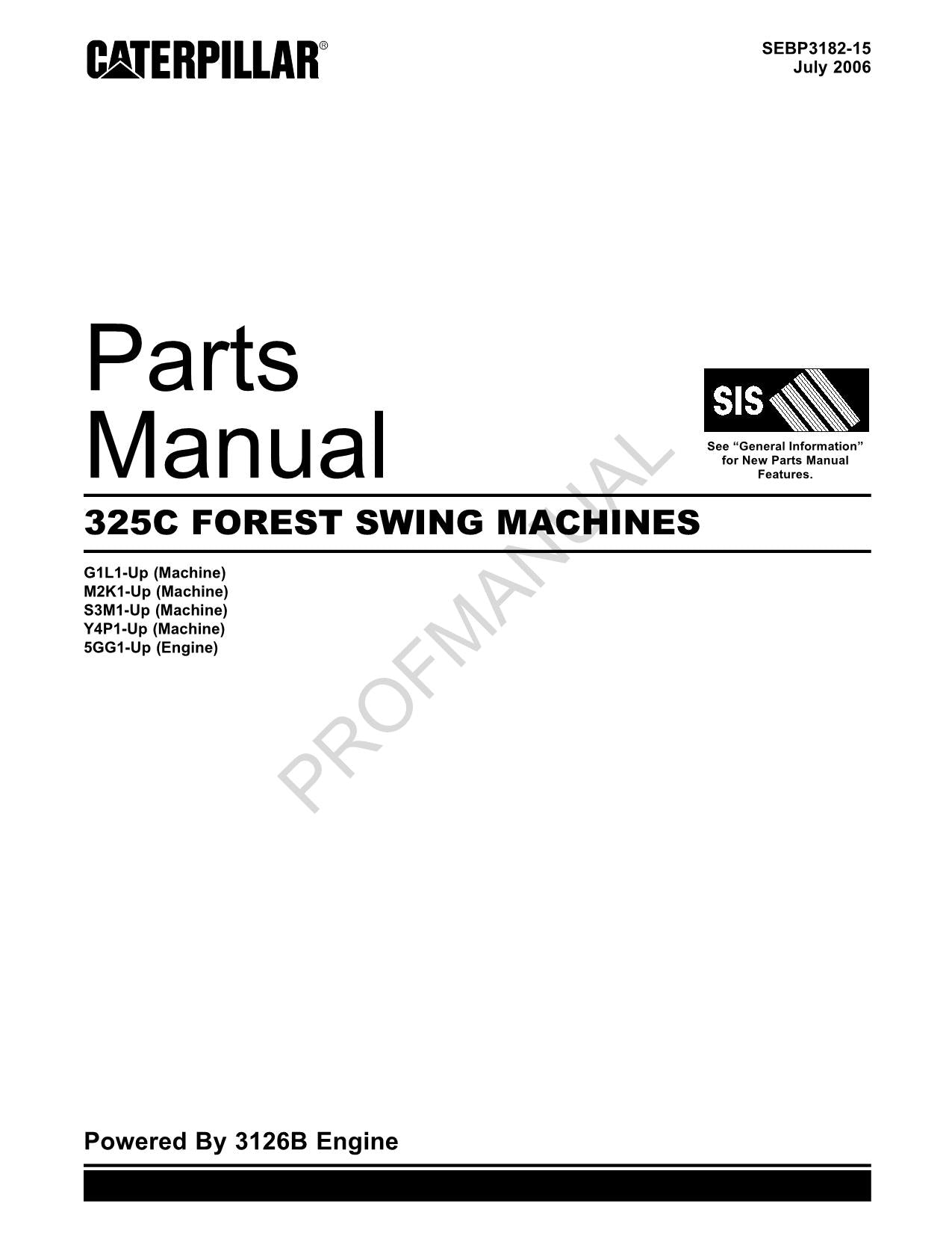 Caterpillar 325C Forest Swing Machine Parts Catalog Manual