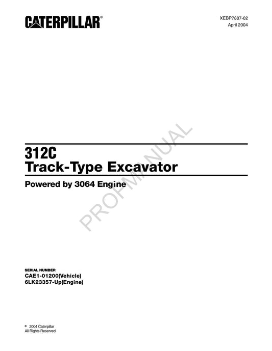 Caterpillar Cat 312C Tack Type Exavator Parts Catalog Manual