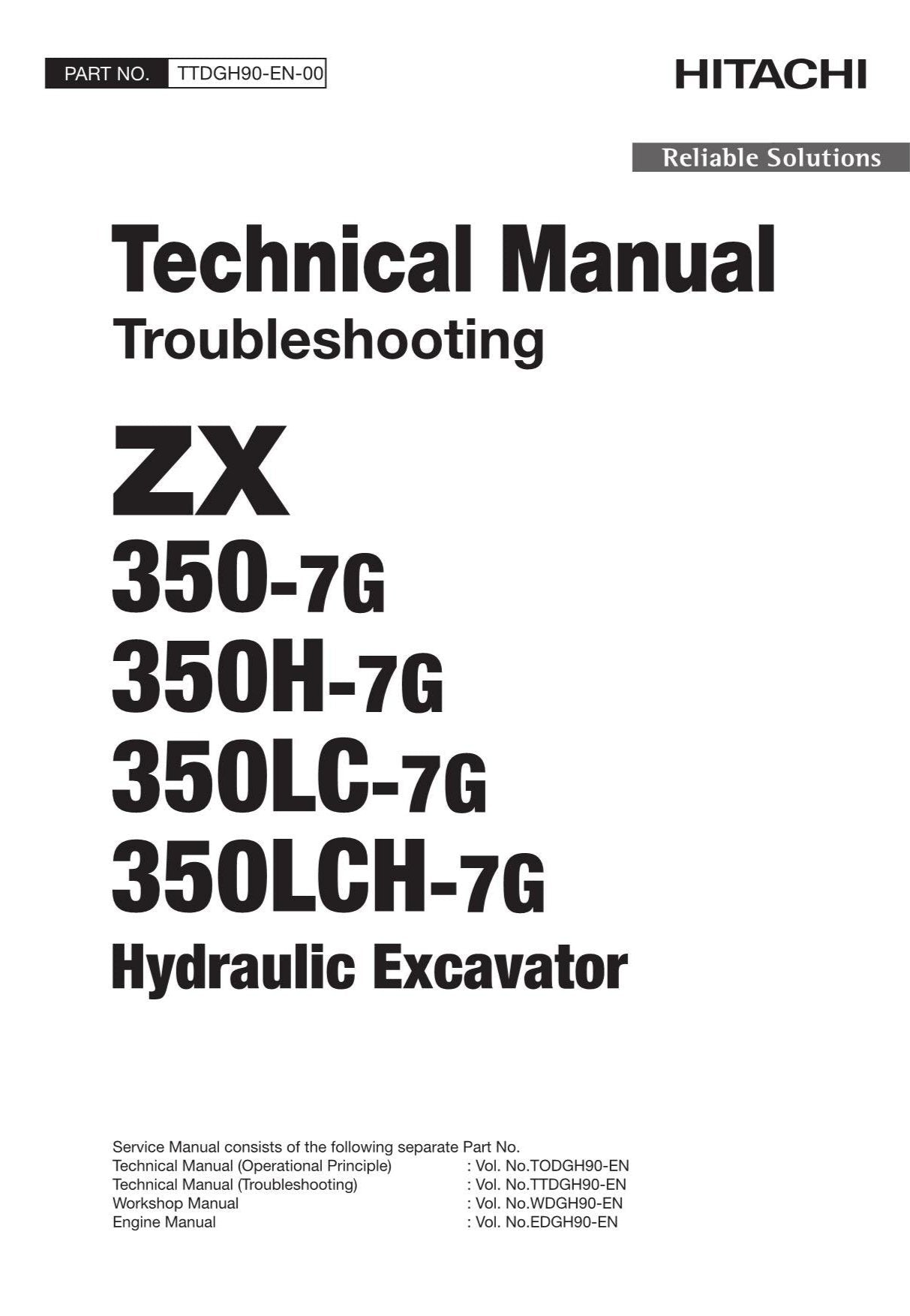 Hitachi ZX350-7G Excavator Troubleshooting Service Manual with Schemes