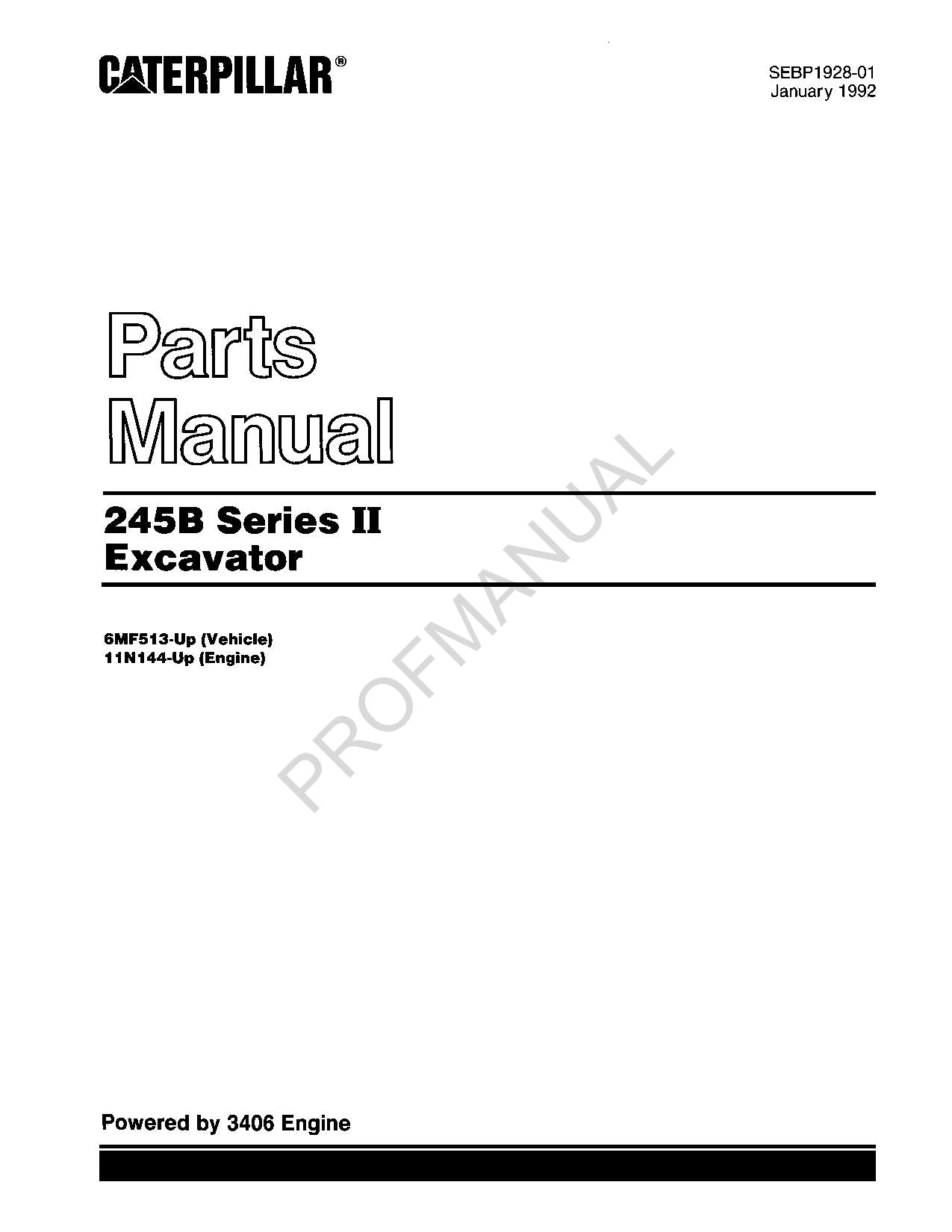 Caterpillar 245B Series II Excavator Parts Catalog Manual 11N144-Up 6MF513-Up