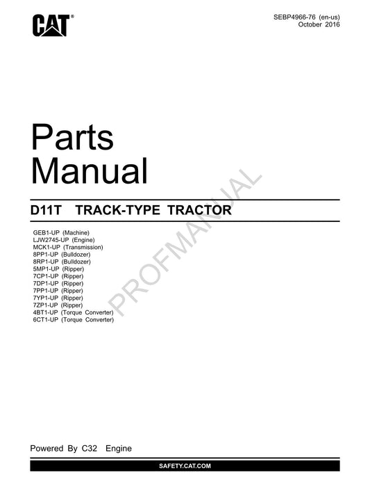 Catalogue de pièces détachées pour tracteur à chenilles Caterpillar Cat D11T SEBP4966