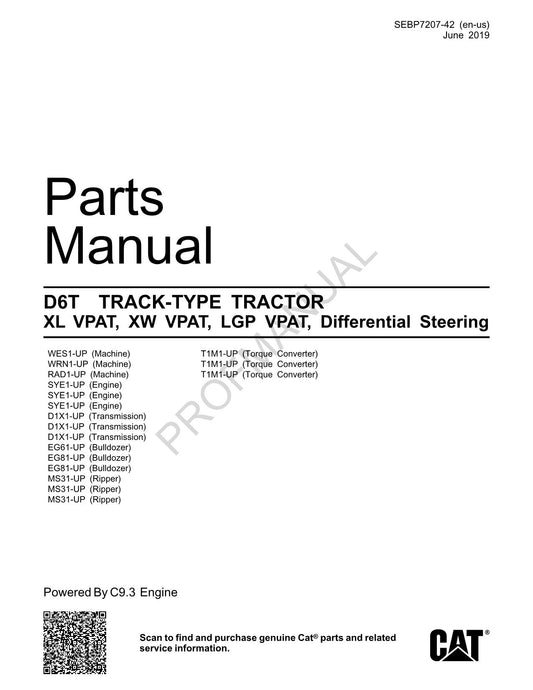 Catalogue de pièces détachées pour TRACTEUR À CHENILLES Caterpillar D6T XL XW LGP VPAT SEBP7207