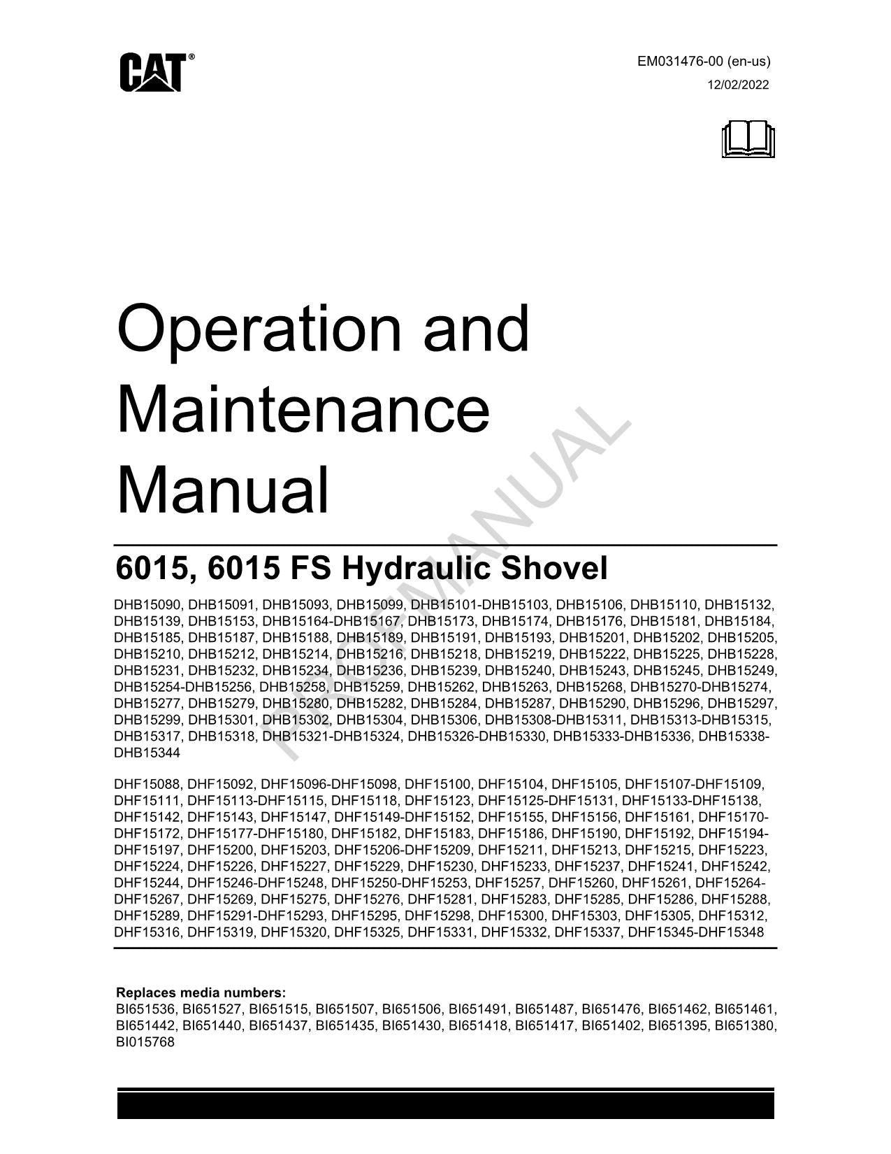 Caterpillar Cat DHB DHF-6015 6015 FS-QSK19 C C18 BEDIENER-WARTUNGSHANDBUCH