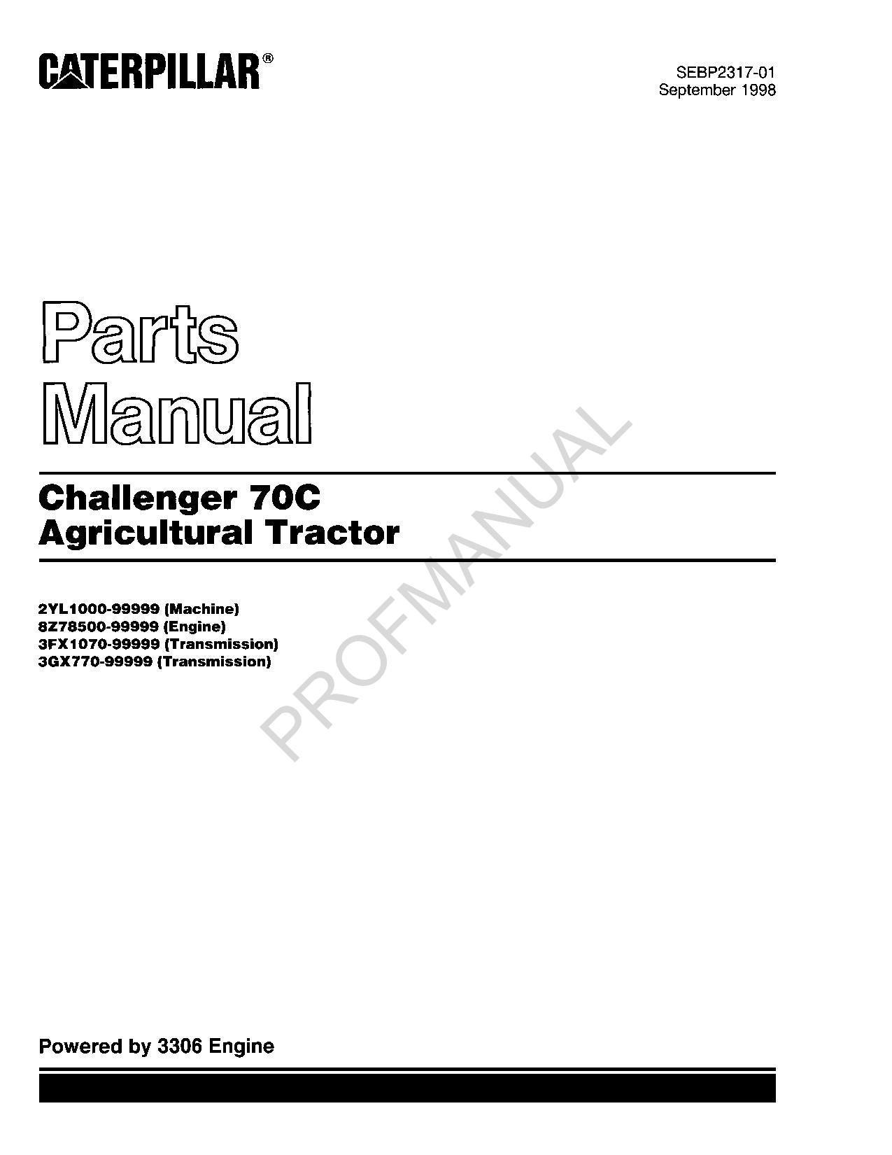 Caterpillar Challenger 70C Agricultural Tractor Parts Catalog Manual SEBP2317