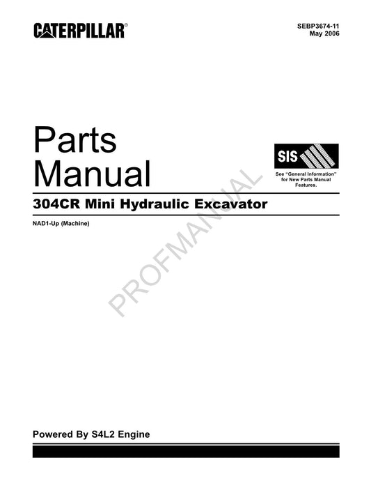 Caterpillar Cat 304CR Mini Hyrdaulic Excavator Parts Catalog Manual