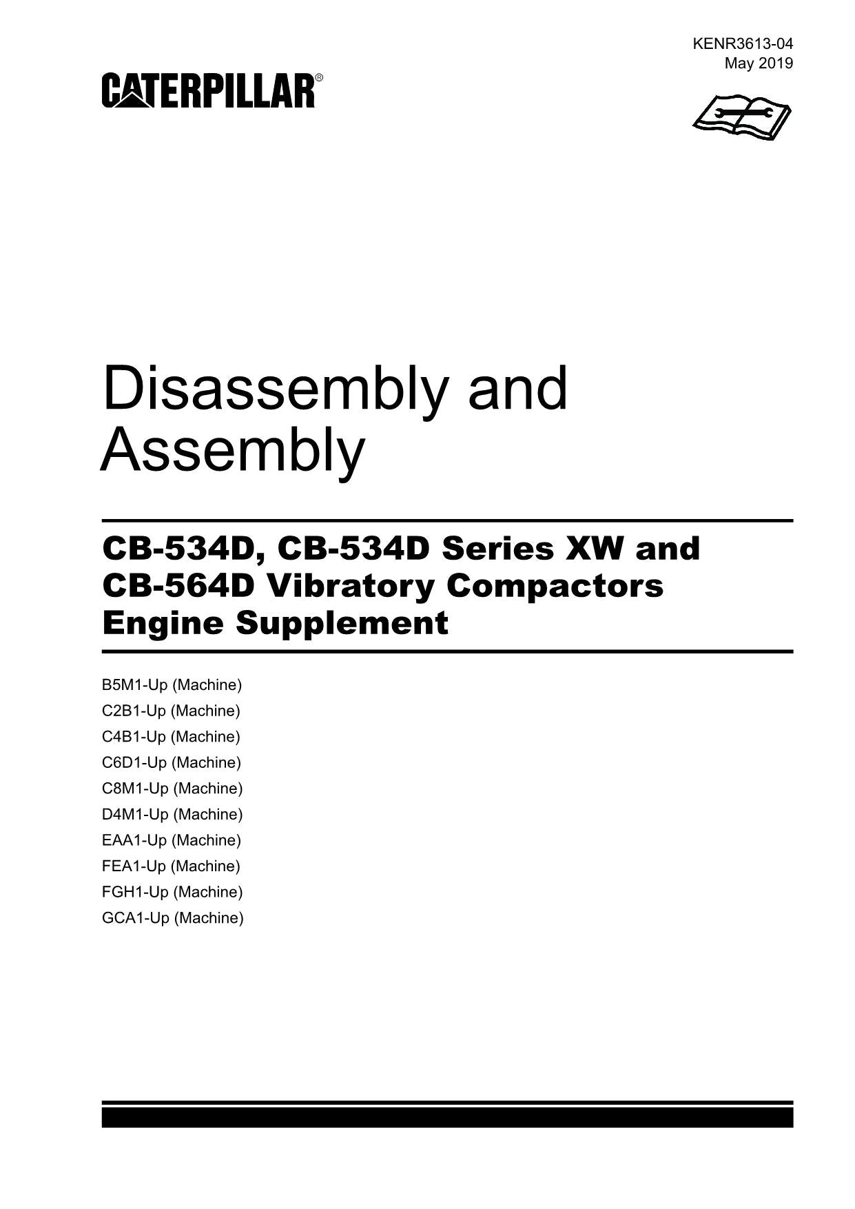 Caterpillar Cat CB-534D Compactor Engine Suppl Disassembly Assem Service Manual