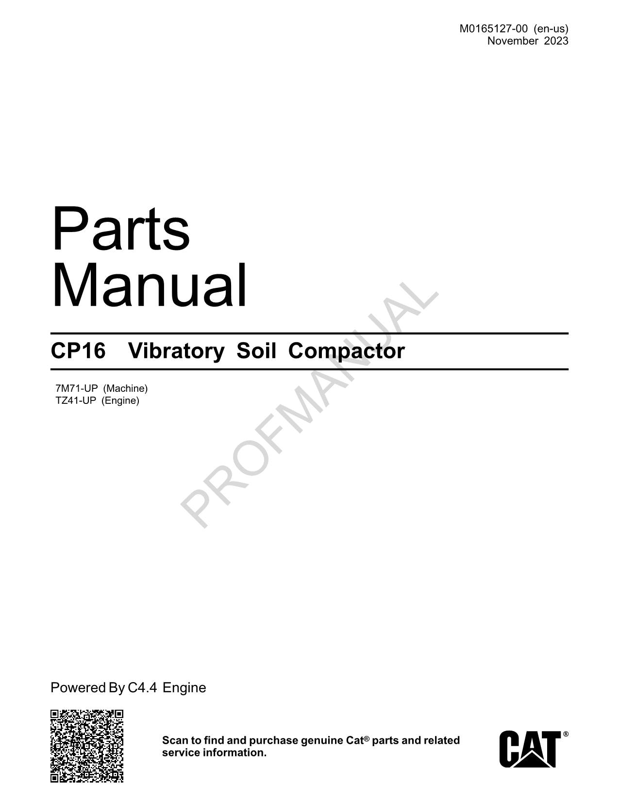 Caterpillar Cat CP16 Vibratory Soil Compactor Parts Catalog Manual M0165127