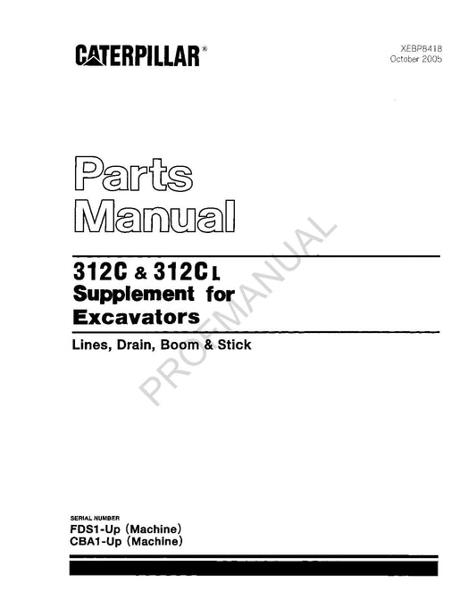 Caterpillar Cat 312C 312C L Supplement Excavator Parts Catalog Manual XEBP8418