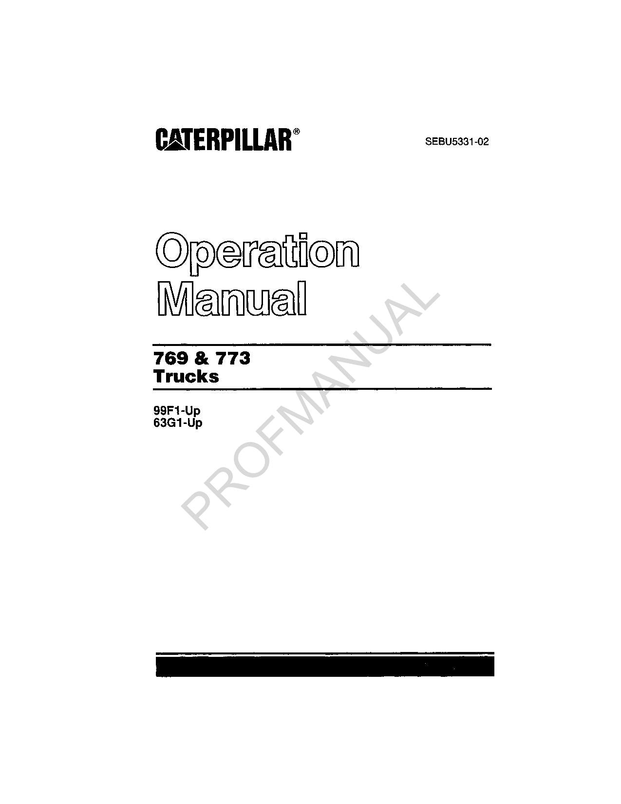 Caterpillar Cat 769 773 Truck Operators Manual