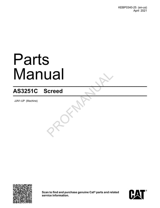 Caterpillar Cat AS3251C Screed Parts Catalog Manual