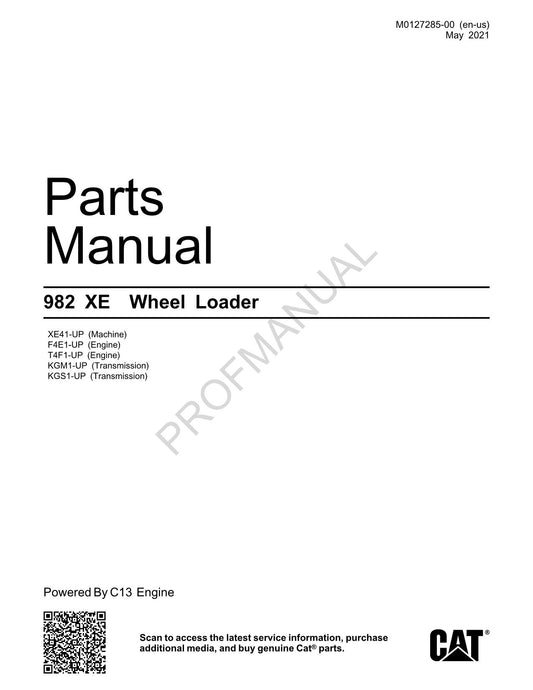 Caterpillar Cat 982 XE Wheel Loader Parts Catalog Manual M0127285