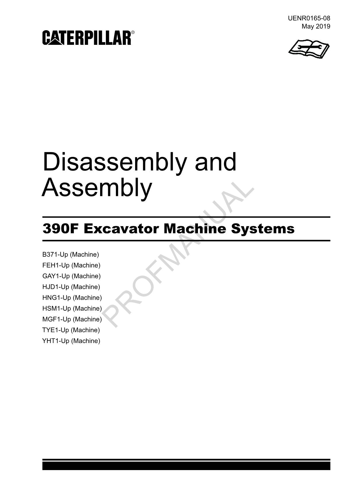 Caterpillar 390F Excavator Disassembly Assembly Manual