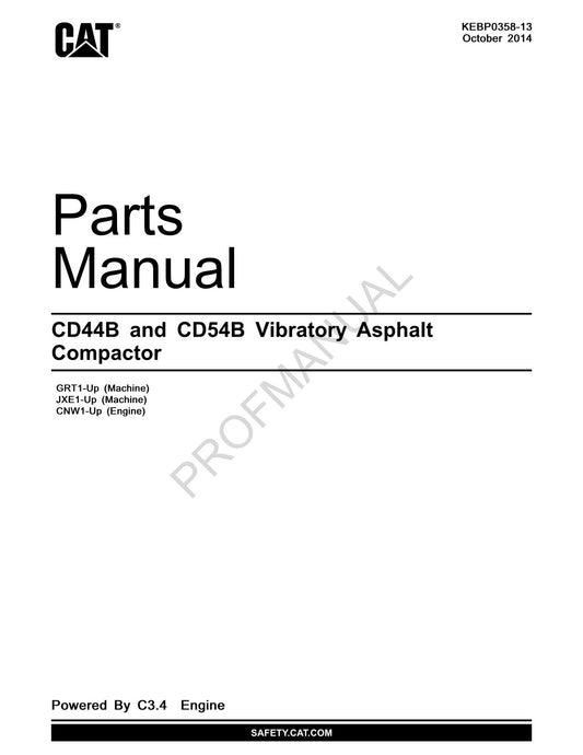 Caterpillar Cat CD44B CD54B Vibratory Asphalt Compactor Parts Catalog Manual