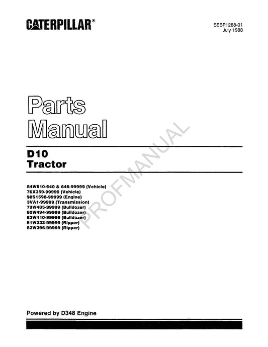 Manuel du catalogue des pièces détachées du tracteur Caterpillar Cat D10 SEBP1288