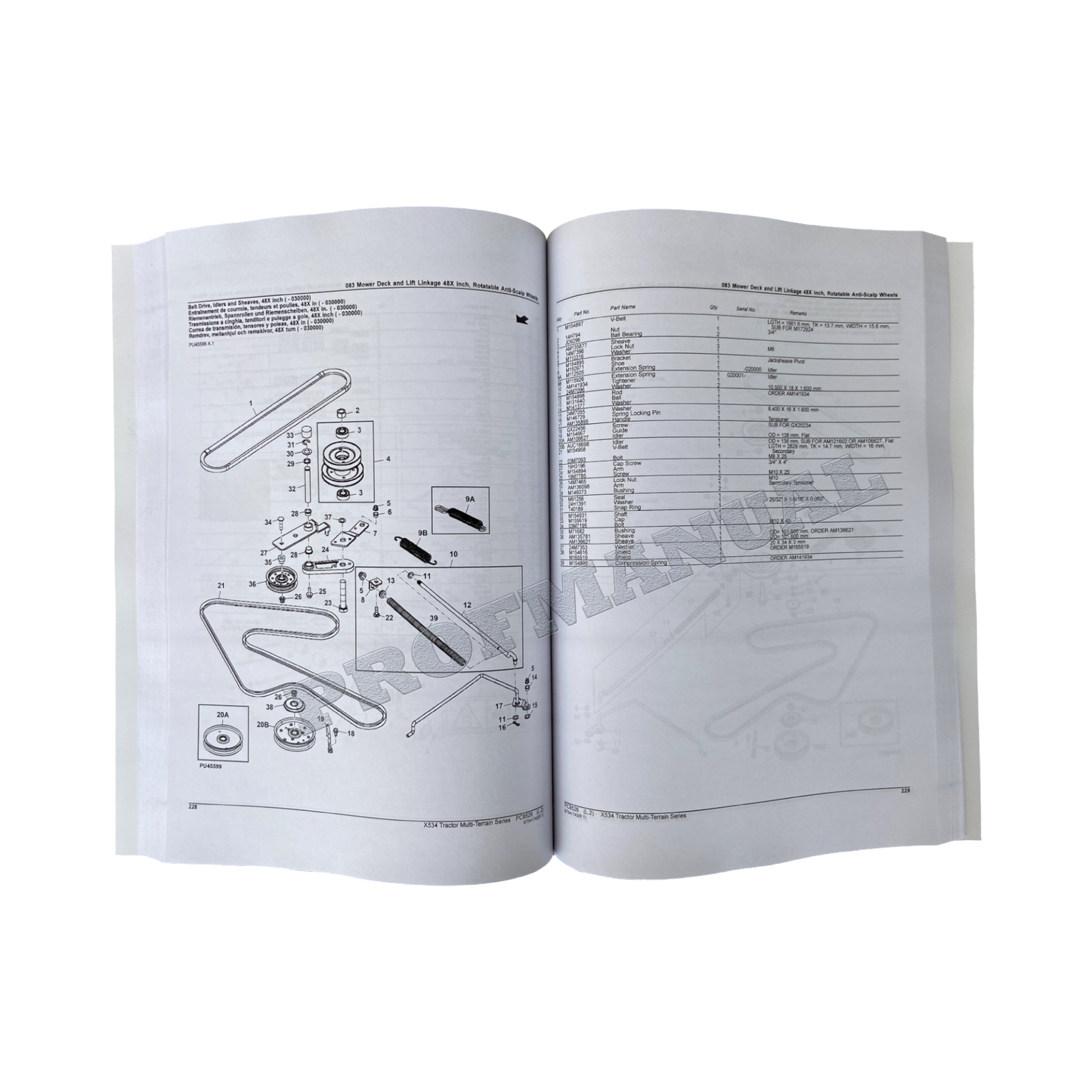 JOHN DEERE X534 TRACTOR PARTS CATALOG MANUAL