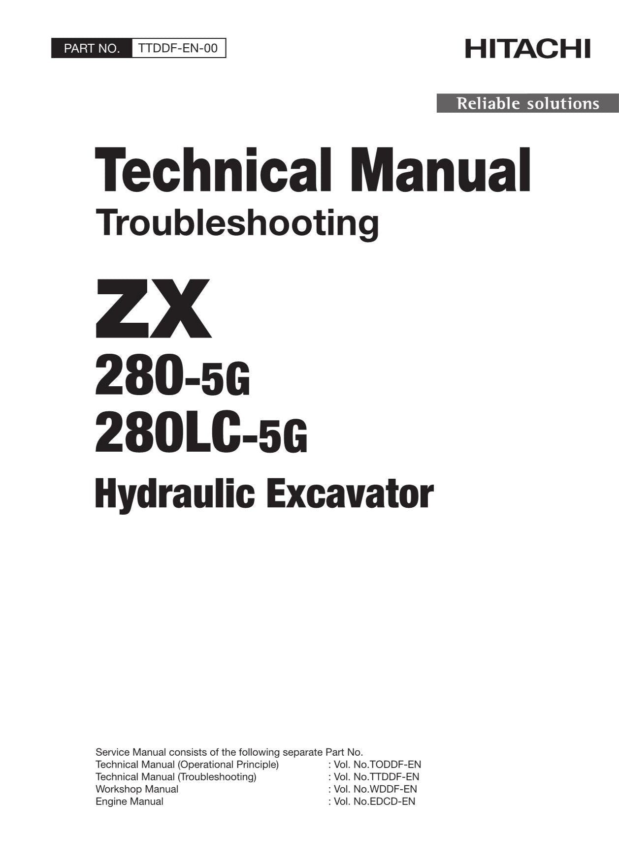 Hitachi ZX280-5G ZX280LC-5G Excavator Troubleshooting Service Manual with Scheme