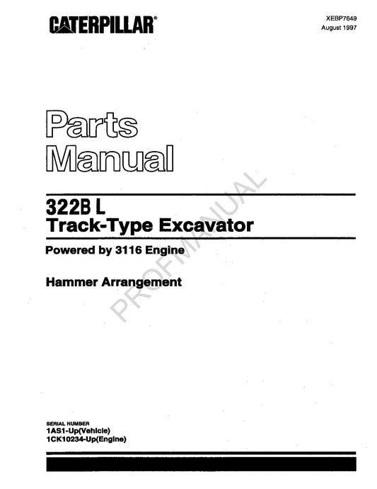 Caterpillar Cat 322B L Track Type Excavator Parts Catalog Manual