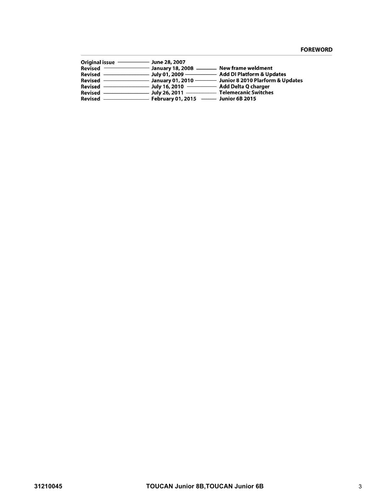 TOUCAN Junior 6B Junior 8B Vertical Lift Parts Catalog Manual Multi language